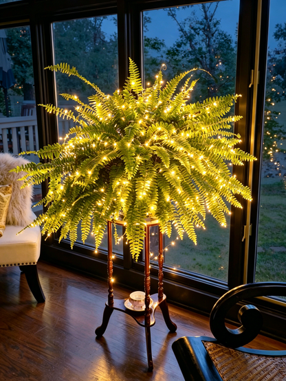 💛Glowing Boston Ferns with Lights – 🌿 Zero Watering, Zero Maintenance